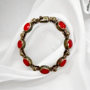 Vintage 22g Coral 925 Mexico Bracelet 7”